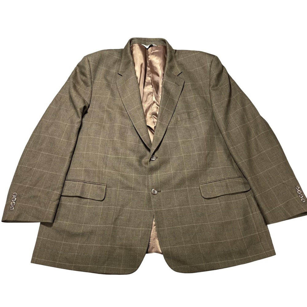 Pronto Uomo Sport Coat Mens 54L Brown Windowpane Plaid Lambswool Tweed Blazer